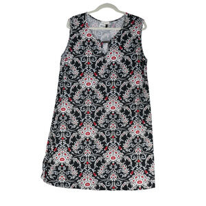 Paper Plane Black Dress Womens 1X Black Floral Sheath Keyhole Neck Textured
